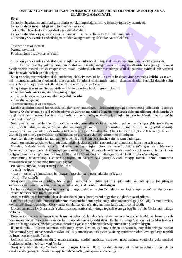 Soliqlar va jismoniy shaxslarning ijtimoiy ahamiyati