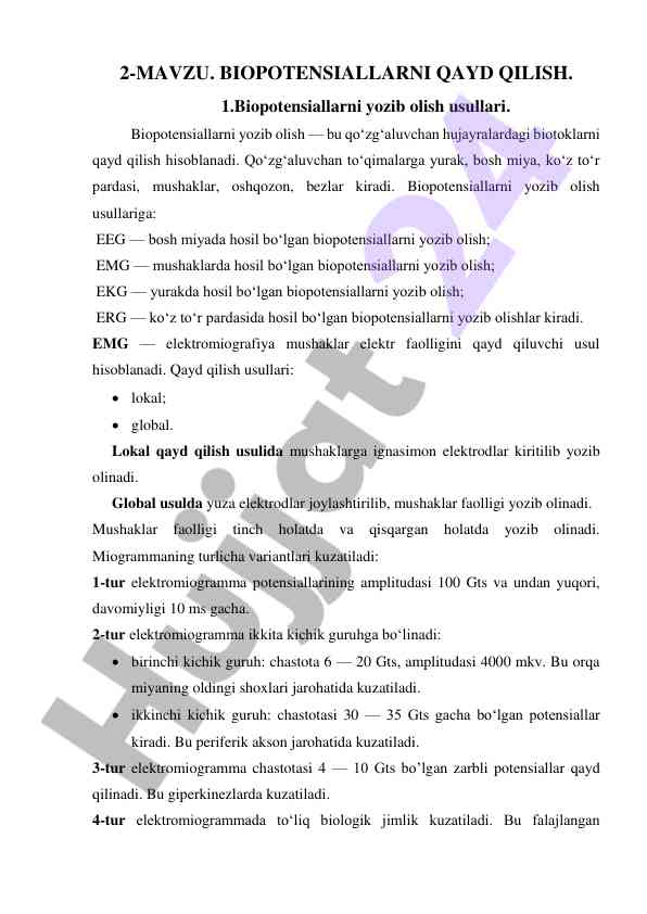 Biopotensialarni qayd qilish usullari