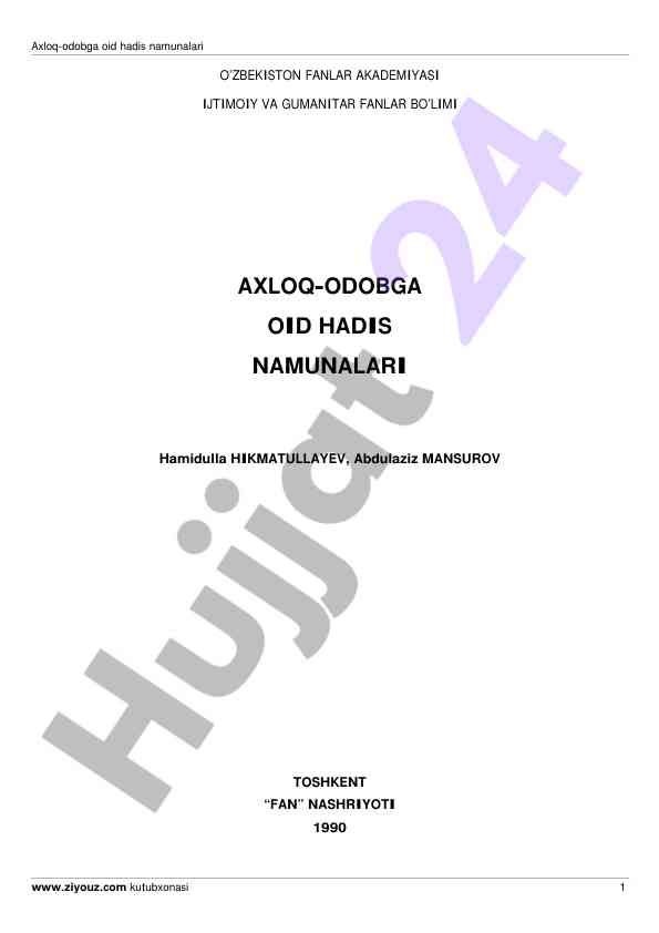 Axloq-odobga oid hadis namunalari tahlili