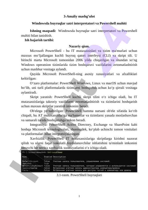 Windowsda buyruqlar satri interpretatori va powershell