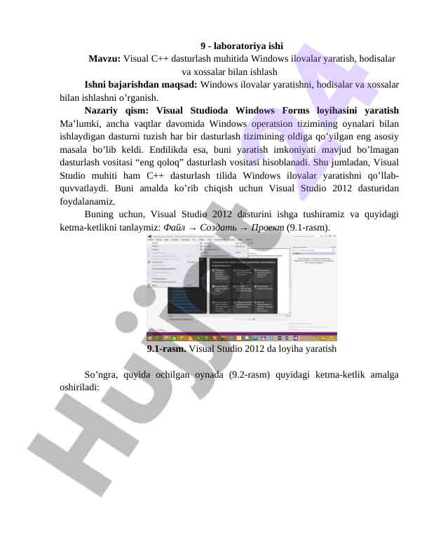 Visual c++ dasturlash muhitida windows ilovalar yaratish