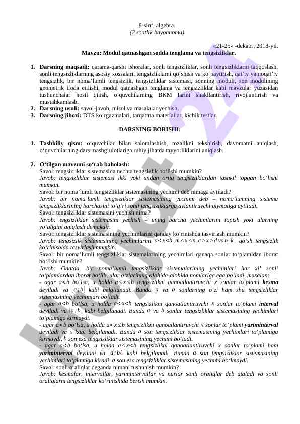8-sinf algebra modullari bo'yicha dars ishlanmalari