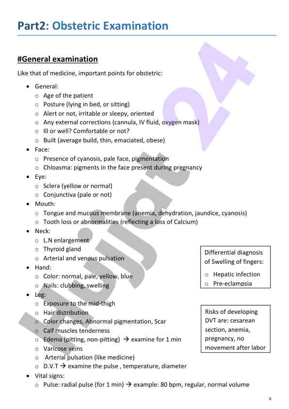 Obstetric examination key points and considerations