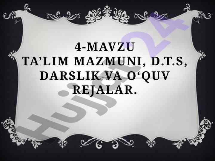 Ta’lim mazmuni va rejalashtirishning asosiy tamoyillari