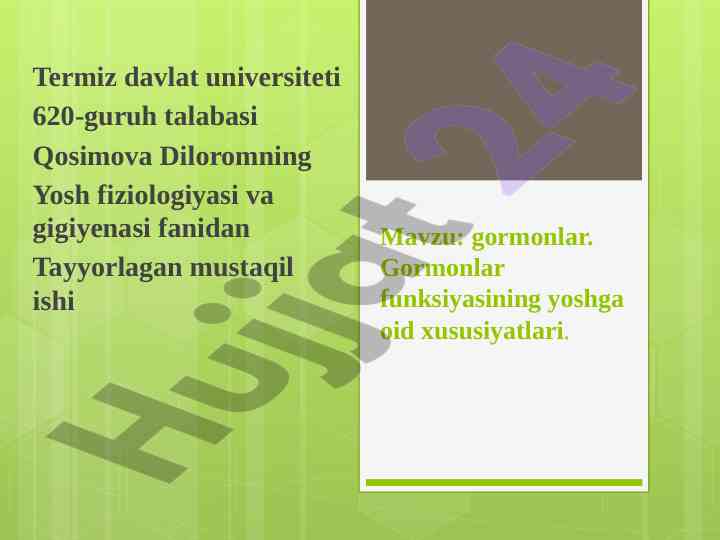 Gormonlar funksiyalarining yoshga oid xususiyatlari