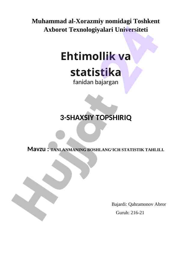Tanlanmaning boshlangʻich statistik tahlili
