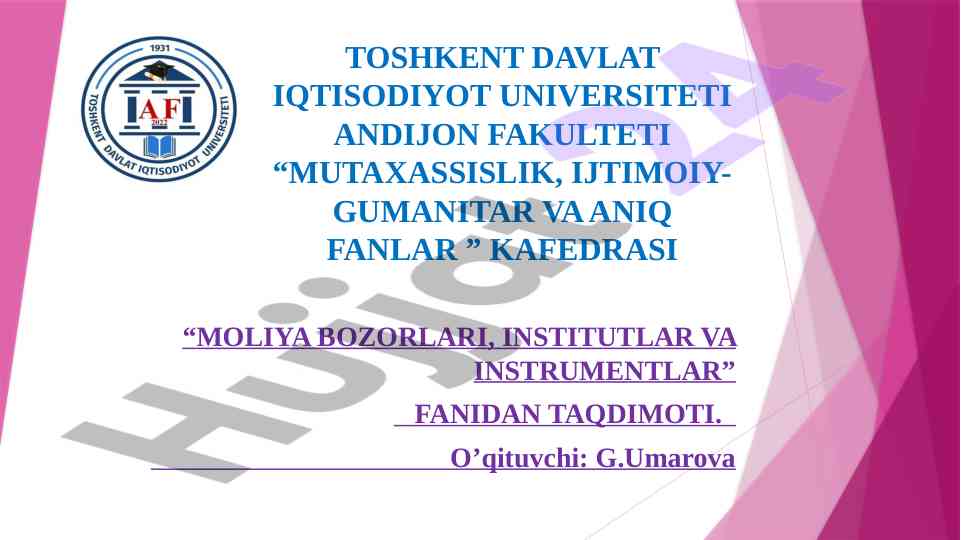 Moliya bozorida banklarning ishtiroki taqdimoti