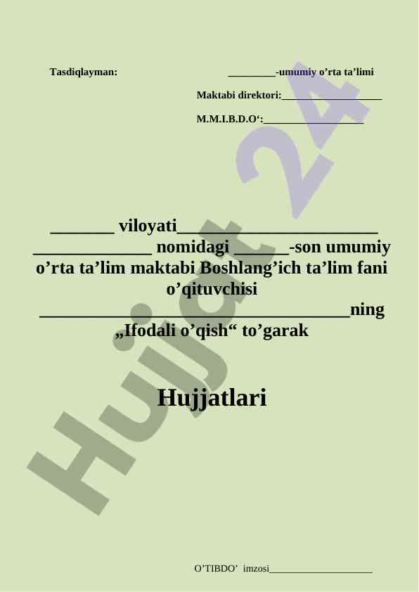 Ifodali o'qish to'garak ish rejasi