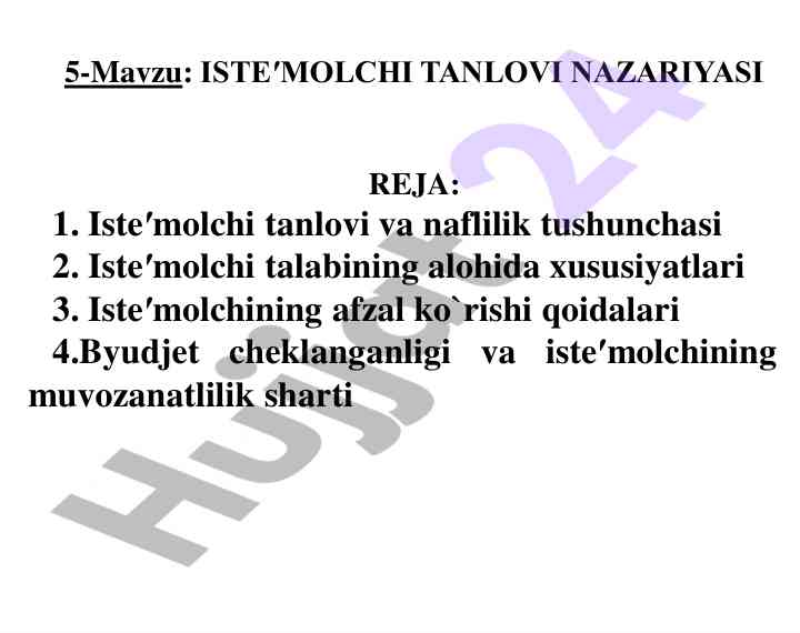 Istemolchi tanlovi nazariyasi asoslari