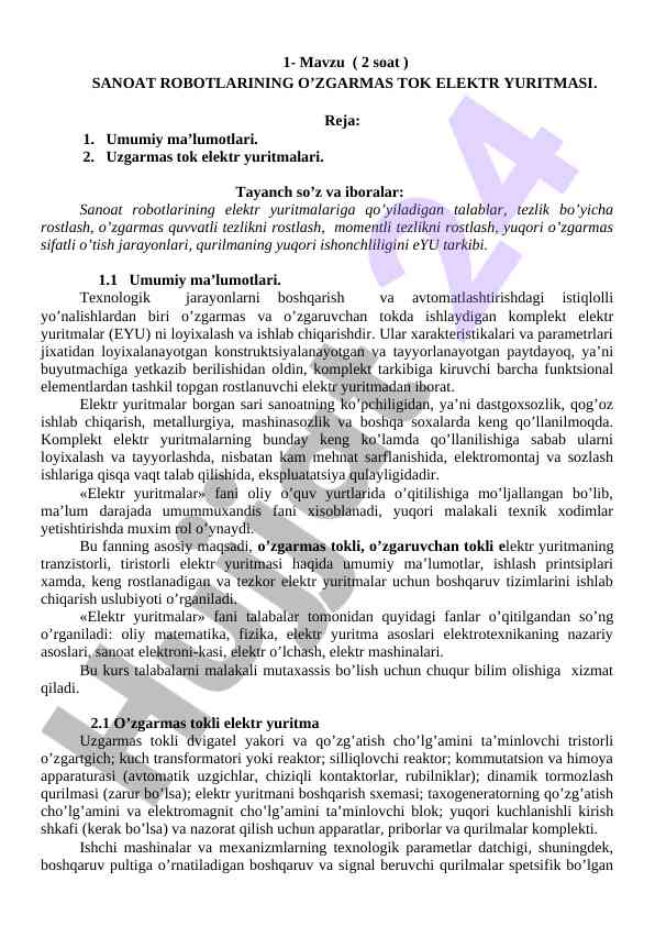 Sanoat robotlarining o'zgarmas tok elektr yuritmalari