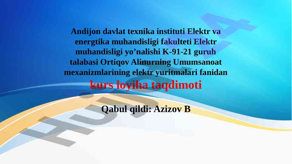 Ko’prikli kran elektr yuritmasini loyihlash