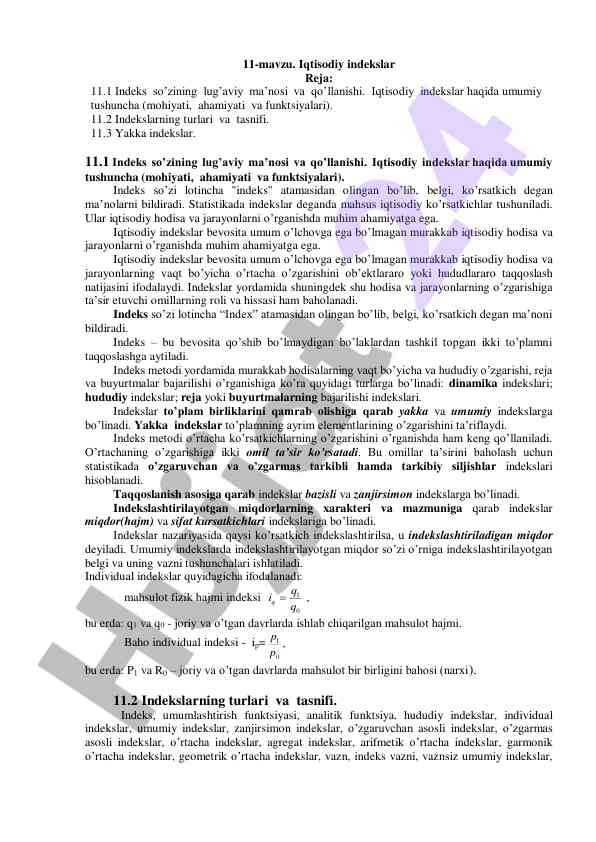 Iqtisodiy indekslar taqsimoti va turlari