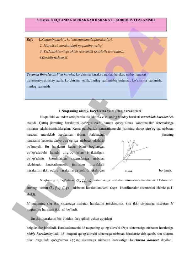 Nuqtaning murakkab harakati va koriolis tezlanishi