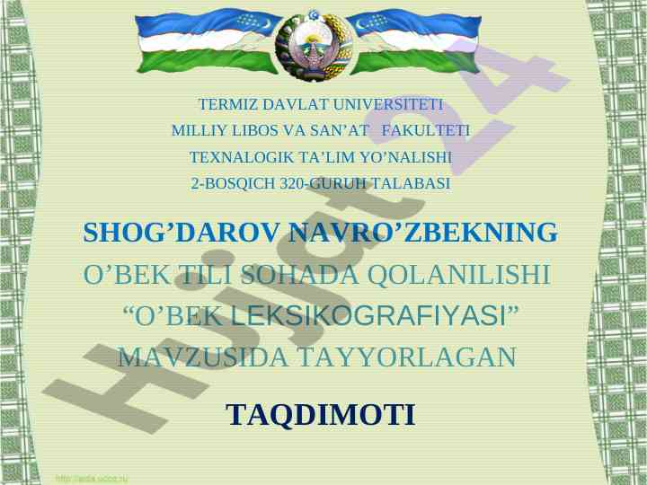 O'bek lexikografiyasi mavzusida taqdimot