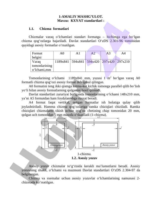 Chizma formatlari va kxryat standartlari