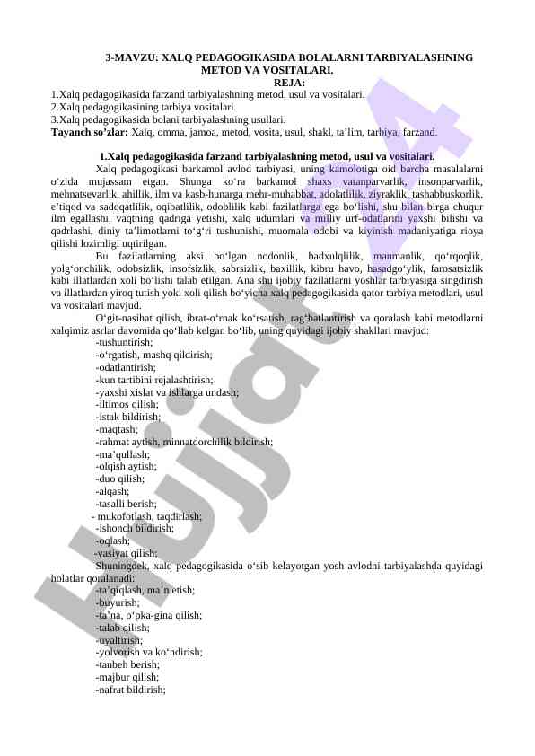 Xalq pedagogikasida bolalarni tarbiyalash metodlari
