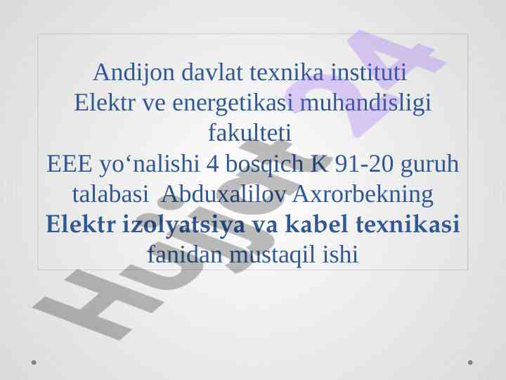 Kabel izolyatsiyasini tanlashda etiborga olinishi kerak omillar