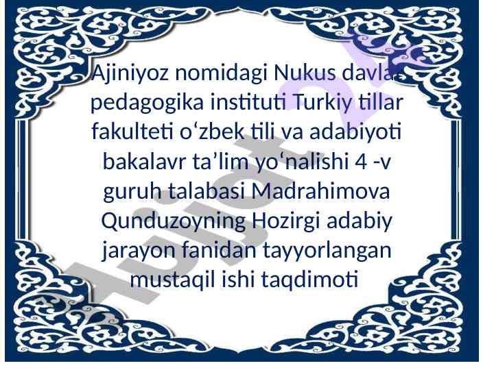 Ota romani taqdimoti hozirgi adabiy jarayon fanidan