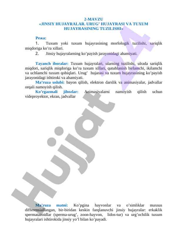 Jinsiy hujayralar tahlili va tuzilishi