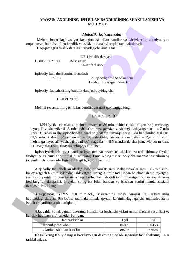 Axolining ish bilan bandligining shakllanishi va mohiyati