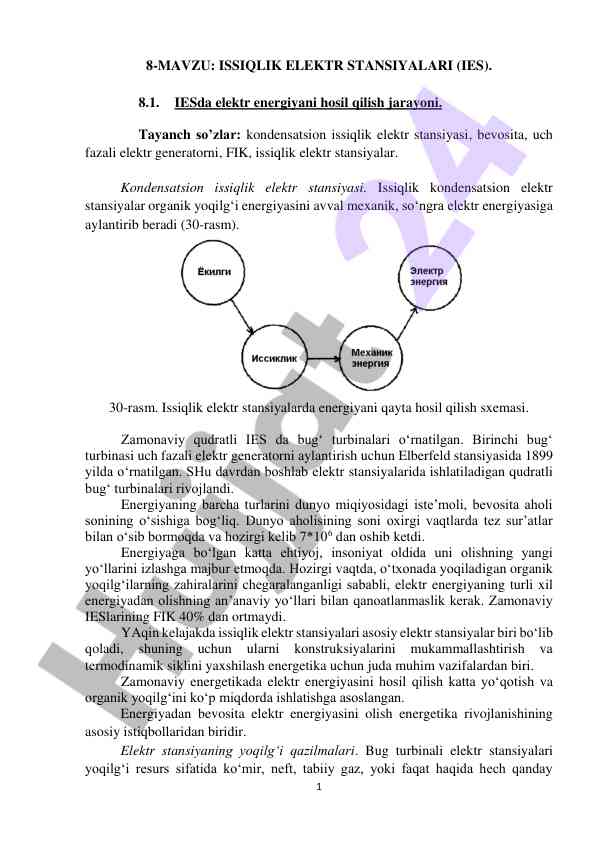 Issiqlik elektr stansiyalari va ularning ishlash jarayoni