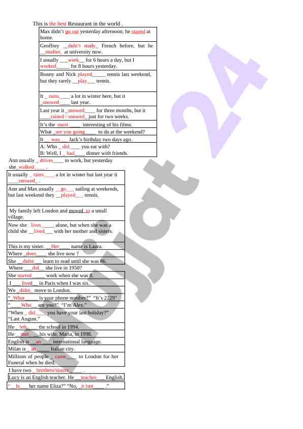 English grammar exercises for daily use