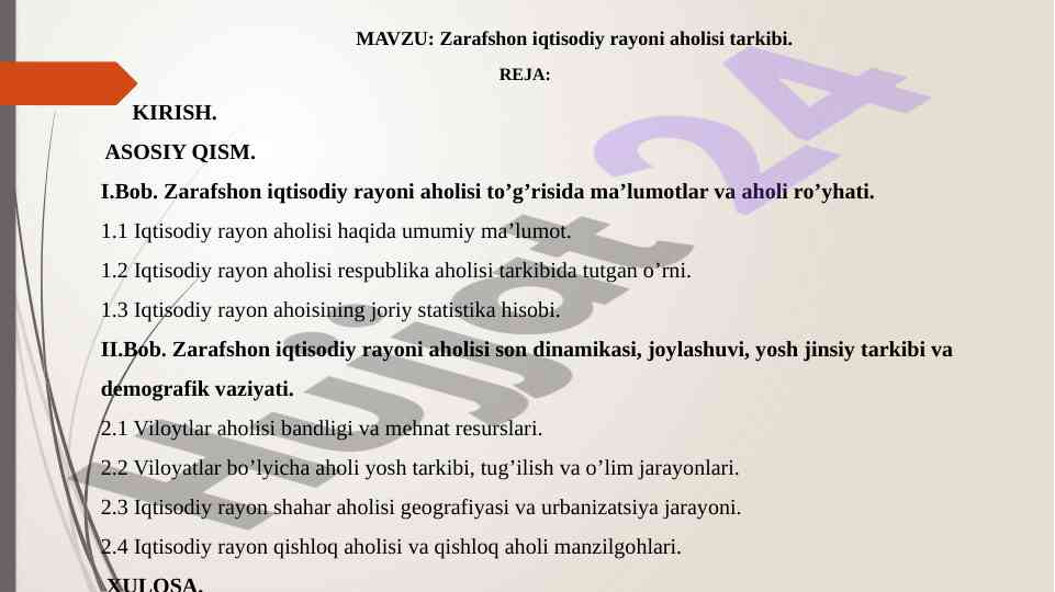 Zarafshon iqtisodiy rayoni aholisi tarkibi