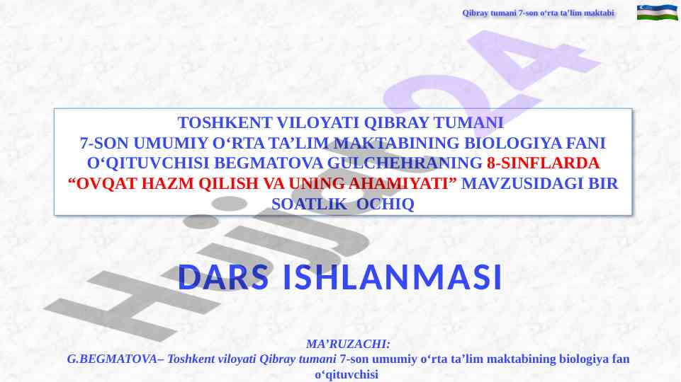 Ovqat hazm qilish va uning ahmiyati bo'yicha ishlanma