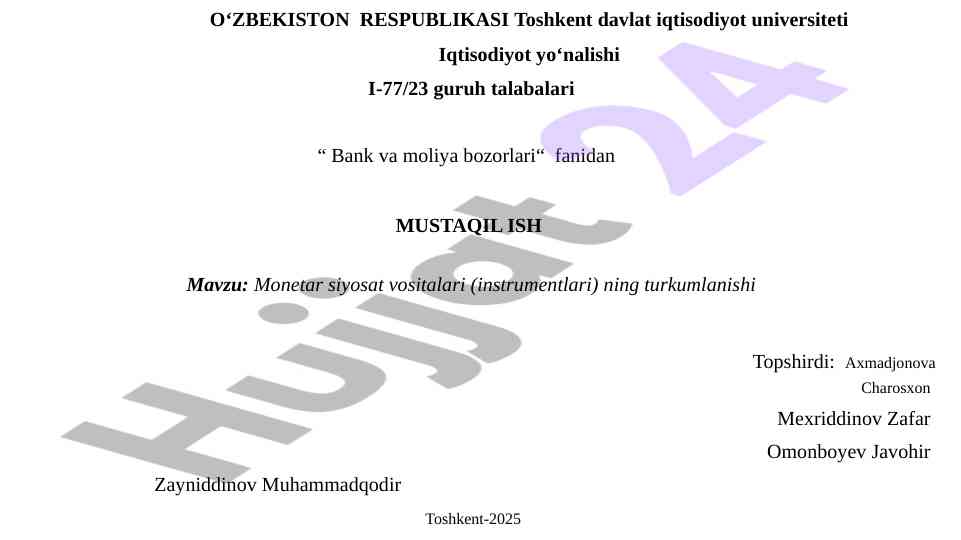 Bank va moliya bozorlari