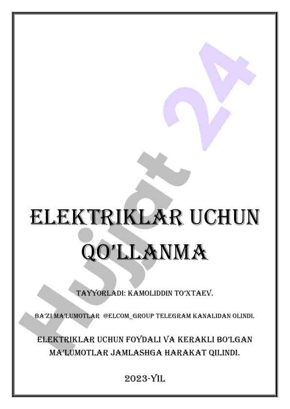 Elektriklar uchun qo’llanma va havf darajalari