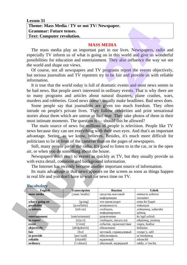 Lesson 31 mass media and its impact on society