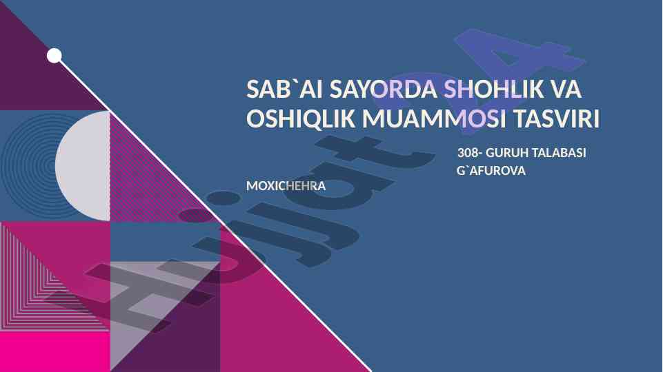 Sab'ai sayorda shohlik va oshiqlik muammosi tasviri