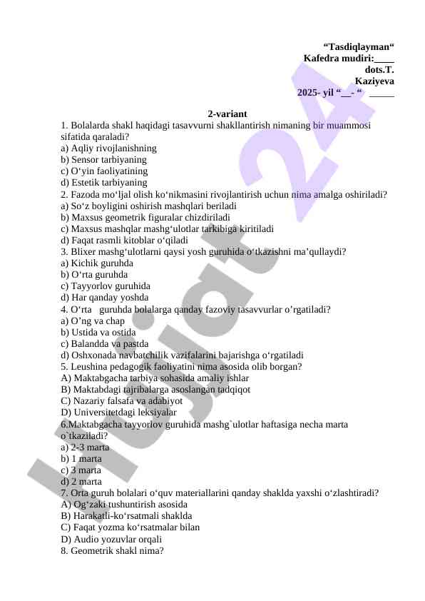 Bolalarda shakl haqidagi tasavvurni rivojlantirish