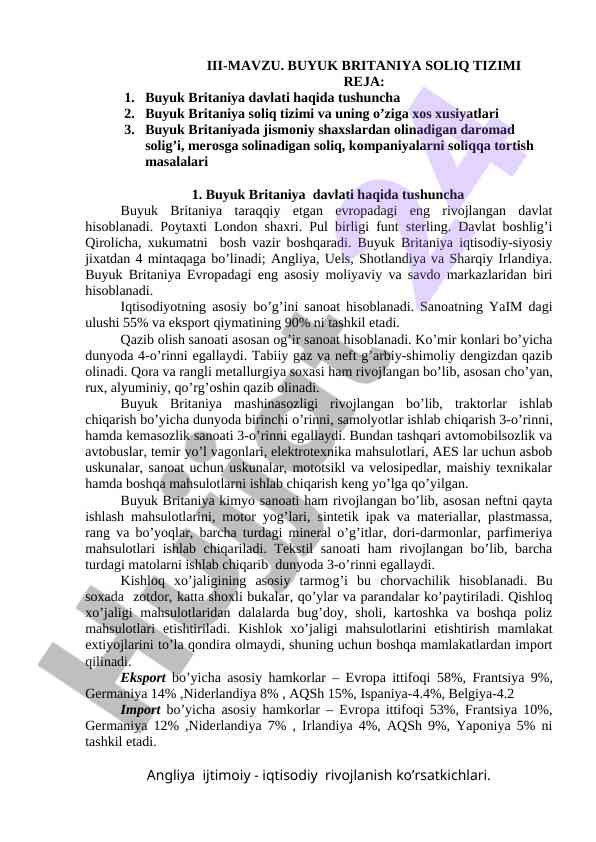 Buyuk britaniya soliq tizimi tahlili