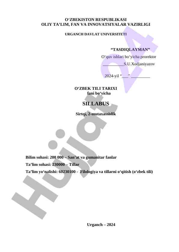 O‘zbek tili tarixi fani bo‘yicha sillabus