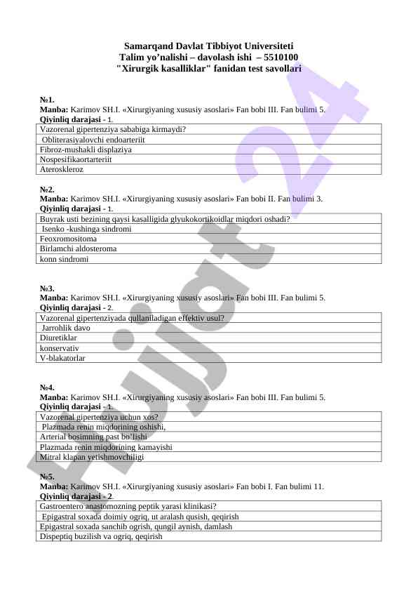 Xirurgik kasalliklar fanidan test savollari №1