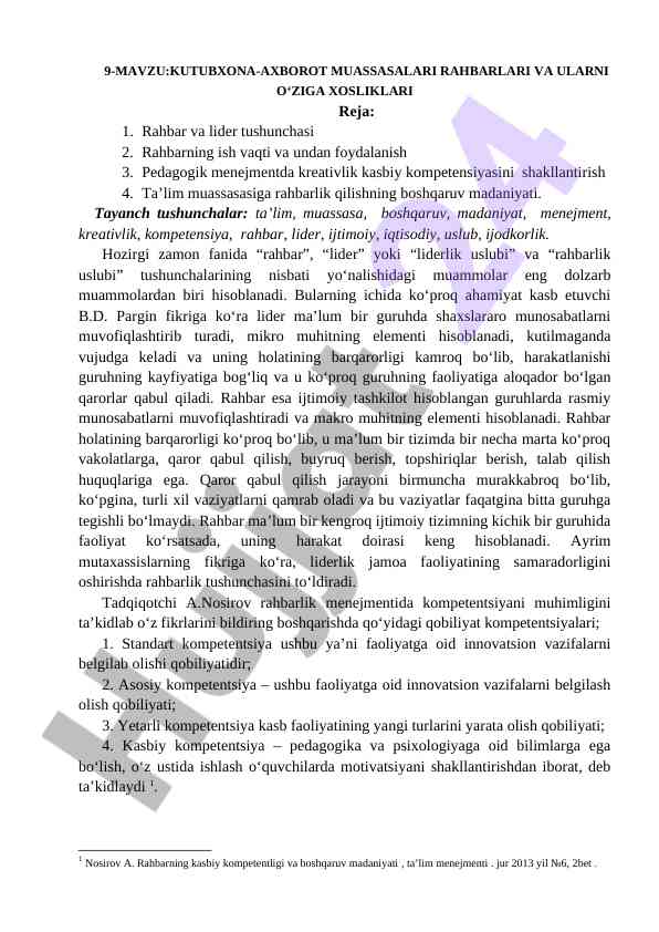 Kutubxona-axborot muassasalari rahbarlari tushunchasi