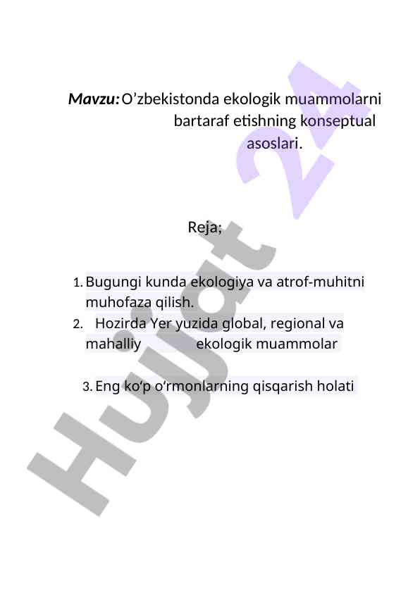 O’zbekistonda ekologik muammolarni bartaraf etish