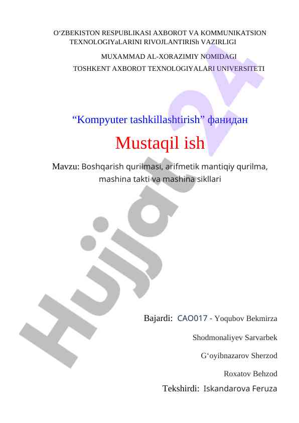 Boshqarish qurilmasi va arifmetik mantiqiy qurilma haqida