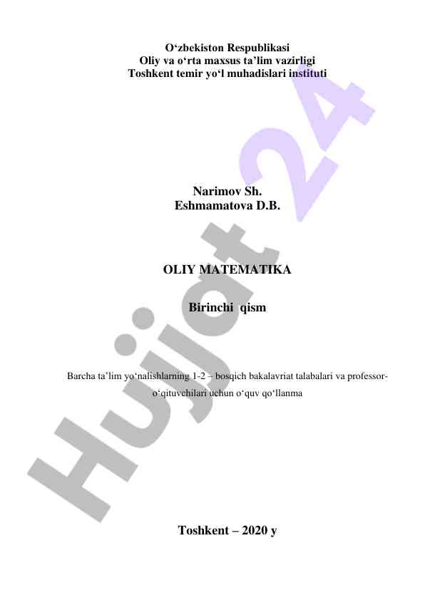 Oliy matematika o‘quv qo‘llanma bakalavriat uchun