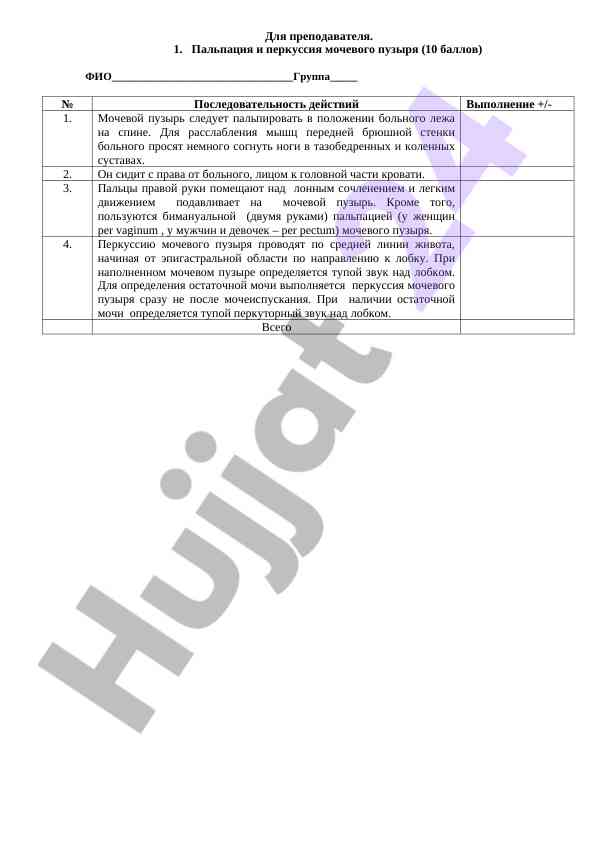 Пальпация и перкуссия мочевого пузыря для студентов