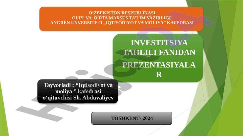 Investitsiya faoliyati va investitsiya siyosati