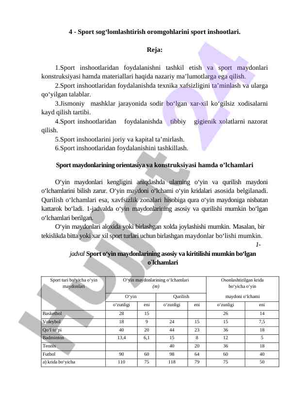 Sport inshootlarini tashkil etish bo‘yicha qo‘llanma