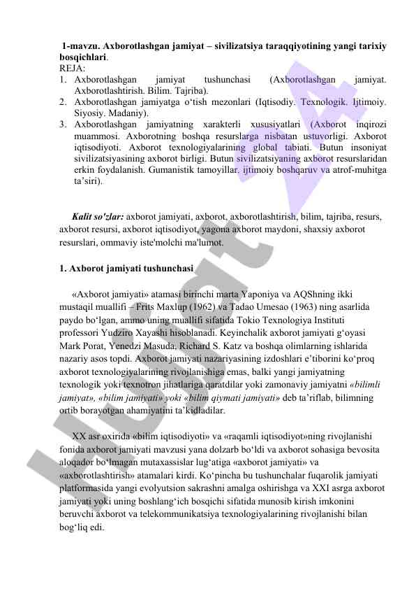 Axborotlashgan jamiyat: tarixiy bosqichlar tahlili