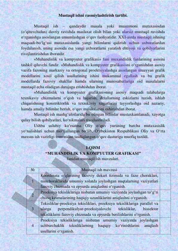 Mustaqil ishni rasmiylashtirish tartibi