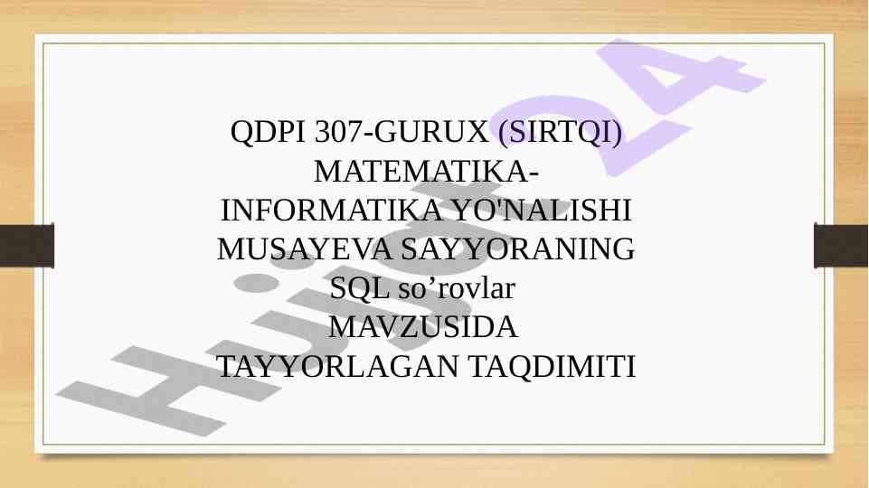 Sql so’rovlar va microsoft access dasturi taqdimoti