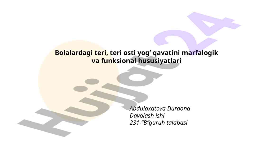Bolalardagi teri ostidagi yog' qavati tahlili