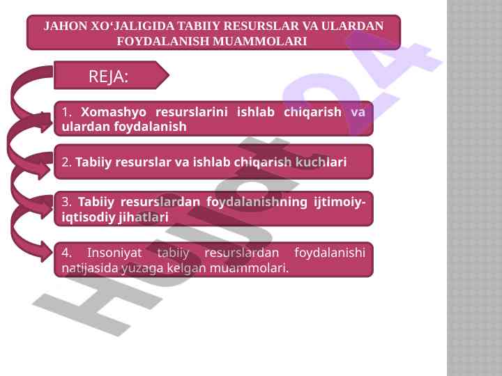 Tabiiy resurslar va ularning ijtimoiy-iqtisodiy jihatlari