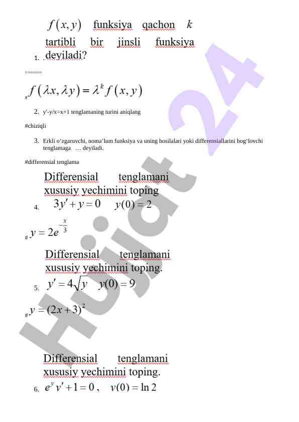 Differensial tenglamalar va ularning yechimlari
