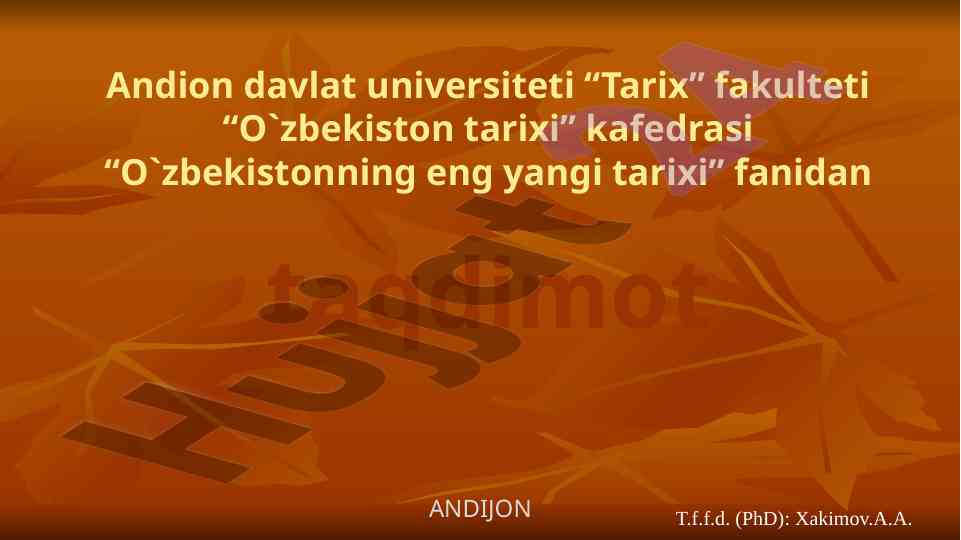 O‘zbekistonning eng yangi tarixi taqdimoti